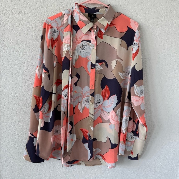 Worthington Floral Button Down Blouse Women’s Large - Picture 4 of 15